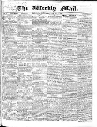 cover page of Weekly Mail (London) published on July 15, 1860