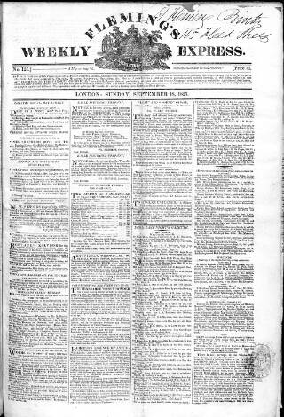 cover page of Fleming's Weekly Express published on September 18, 1825
