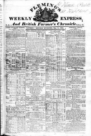 cover page of Fleming's British Farmers' Chronicle published on November 15, 1824