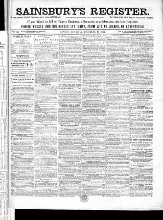 cover page of Sainsbury's Weekly Register and Advertising Journal published on December 19, 1863