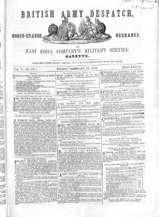 cover page of British Army Despatch published on February 28, 1851