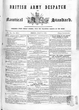 cover page of British Army Despatch published on July 6, 1855