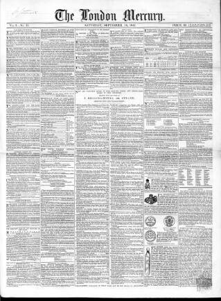 cover page of London Mercury 1847 published on September 18, 1847