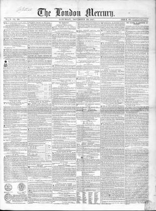 cover page of London Mercury 1847 published on November 20, 1847