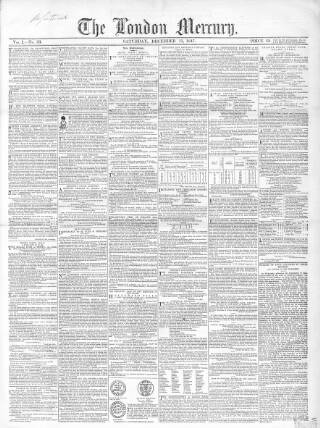 cover page of London Mercury 1847 published on December 11, 1847