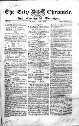 cover page of City Chronicle published on July 6, 1841
