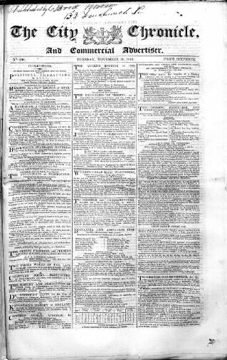 cover page of City Chronicle published on November 30, 1841