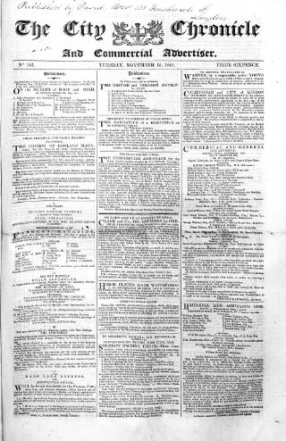 cover page of City Chronicle published on November 15, 1842