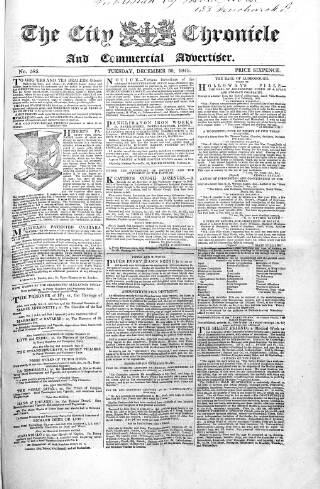 cover page of City Chronicle published on December 30, 1845