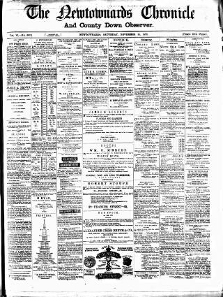 cover page of Newtownards Chronicle & Co. Down Observer published on November 15, 1879