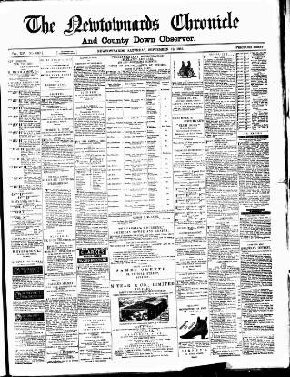 cover page of Newtownards Chronicle & Co. Down Observer published on September 18, 1886