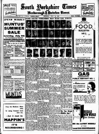 cover page of South Yorkshire Times and Mexborough & Swinton Times published on July 6, 1940