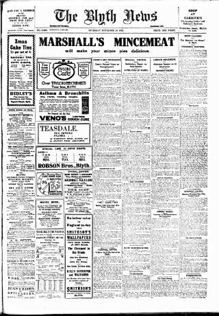 cover page of Blyth News published on November 30, 1922