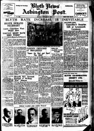 cover page of Blyth News published on February 28, 1938