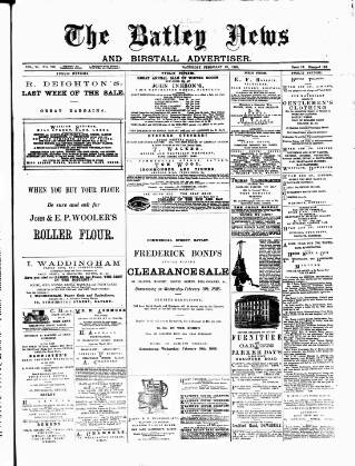 cover page of Batley News published on February 28, 1885