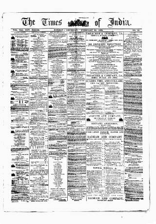 cover page of Times of India published on February 28, 1878
