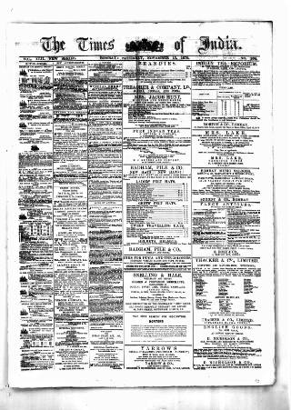 cover page of Times of India published on November 15, 1879