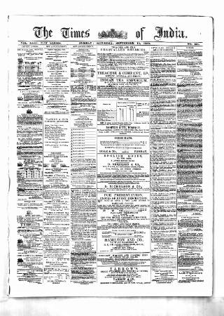 cover page of Times of India published on September 18, 1880