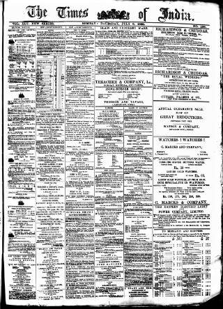 cover page of Times of India published on July 6, 1882
