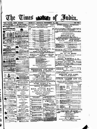 cover page of Times of India published on November 30, 1885