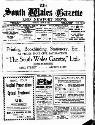 cover page of South Wales Gazette published on July 6, 1928