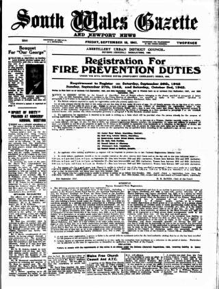 cover page of South Wales Gazette published on September 18, 1942