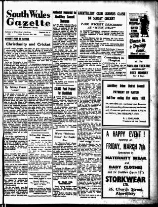 cover page of South Wales Gazette published on February 28, 1958