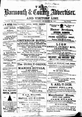 cover page of Barmouth & County Advertiser published on December 30, 1891