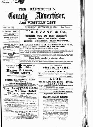 cover page of Barmouth & County Advertiser published on September 18, 1895