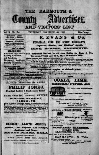 cover page of Barmouth & County Advertiser published on November 30, 1899
