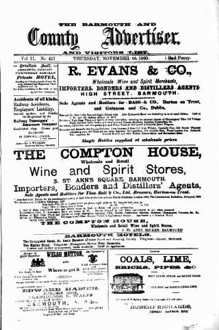 cover page of Barmouth & County Advertiser published on November 15, 1900