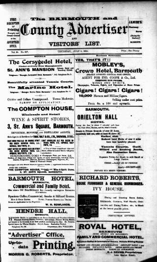 cover page of Barmouth & County Advertiser published on July 6, 1905