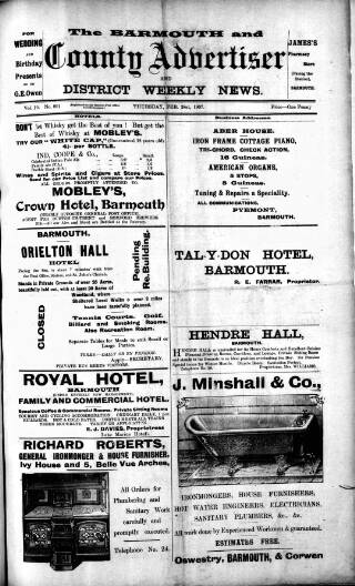 cover page of Barmouth & County Advertiser published on February 28, 1907