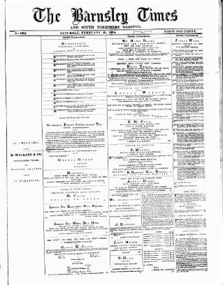 cover page of Barnsley Independent published on February 28, 1874
