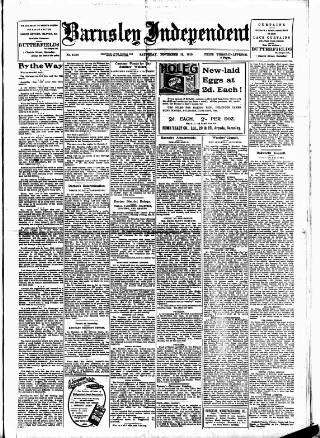 cover page of Barnsley Independent published on November 15, 1919