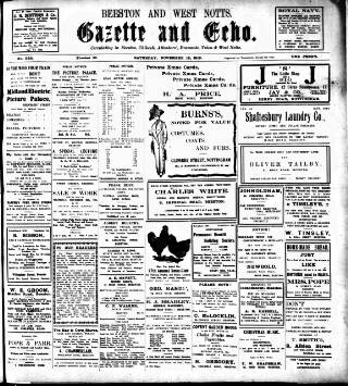 cover page of Beeston Gazette and Echo published on November 15, 1913