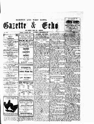 cover page of Beeston Gazette and Echo published on November 30, 1918