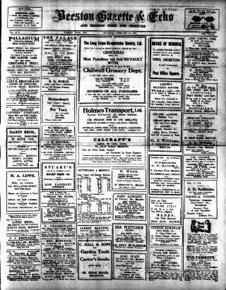 cover page of Beeston Gazette and Echo published on February 28, 1920