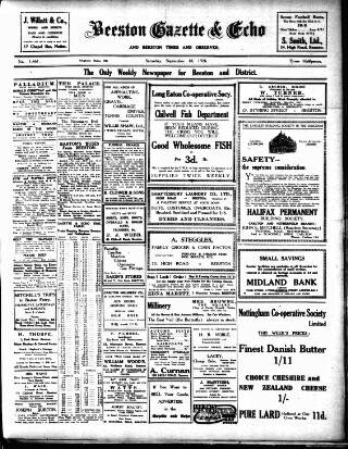cover page of Beeston Gazette and Echo published on September 18, 1926