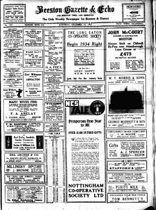 cover page of Beeston Gazette and Echo published on December 30, 1933