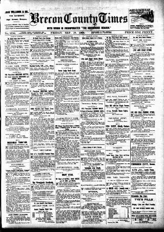 cover page of Brecon County Times published on September 18, 1908