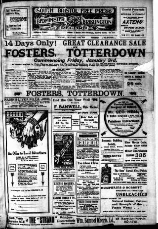 cover page of South Bristol Free Press and Bedminster, Knowle & Brislington Record published on December 30, 1912