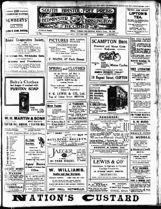 cover page of South Bristol Free Press and Bedminster, Knowle & Brislington Record published on May 29, 1920