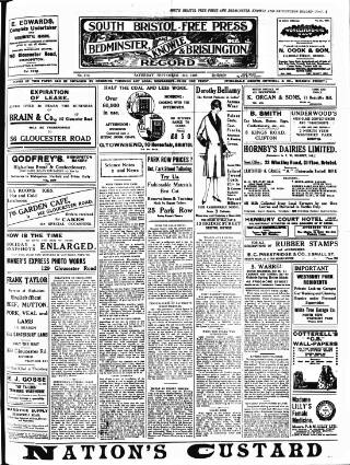 cover page of South Bristol Free Press and Bedminster, Knowle & Brislington Record published on September 18, 1926