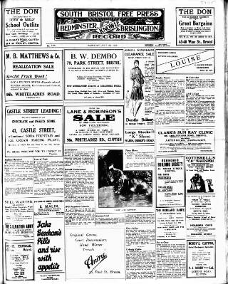 cover page of South Bristol Free Press and Bedminster, Knowle & Brislington Record published on July 6, 1929