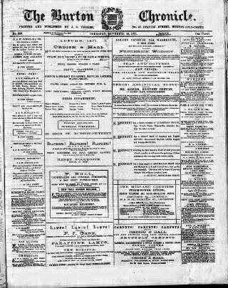 cover page of Burton Chronicle published on November 30, 1871