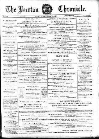 cover page of Burton Chronicle published on September 18, 1879
