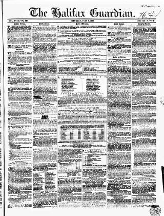 cover page of Halifax Guardian published on July 6, 1850