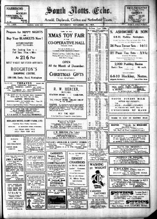 cover page of South Notts Echo published on November 30, 1929