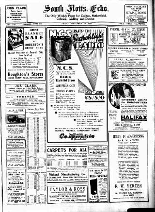 cover page of South Notts Echo published on September 18, 1936